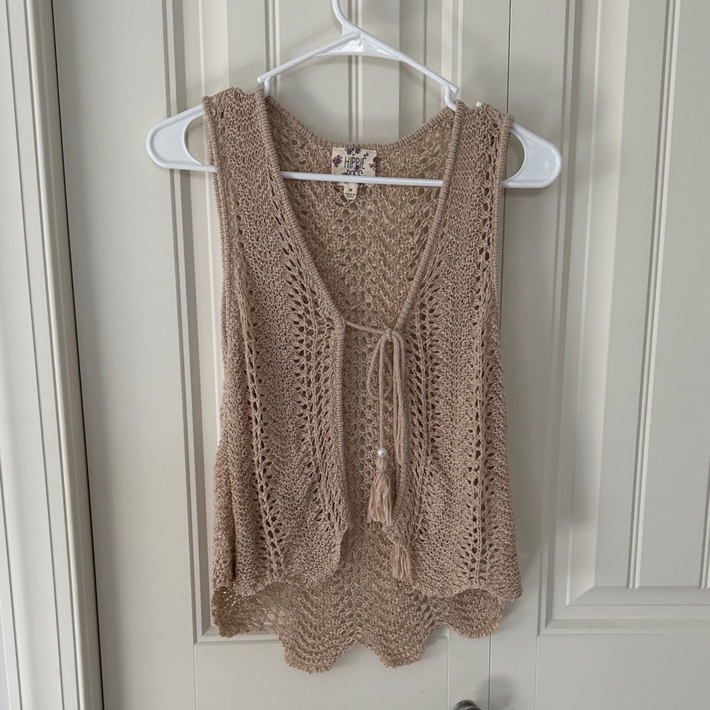 Hippie Rose Tan Crochet Tank Top